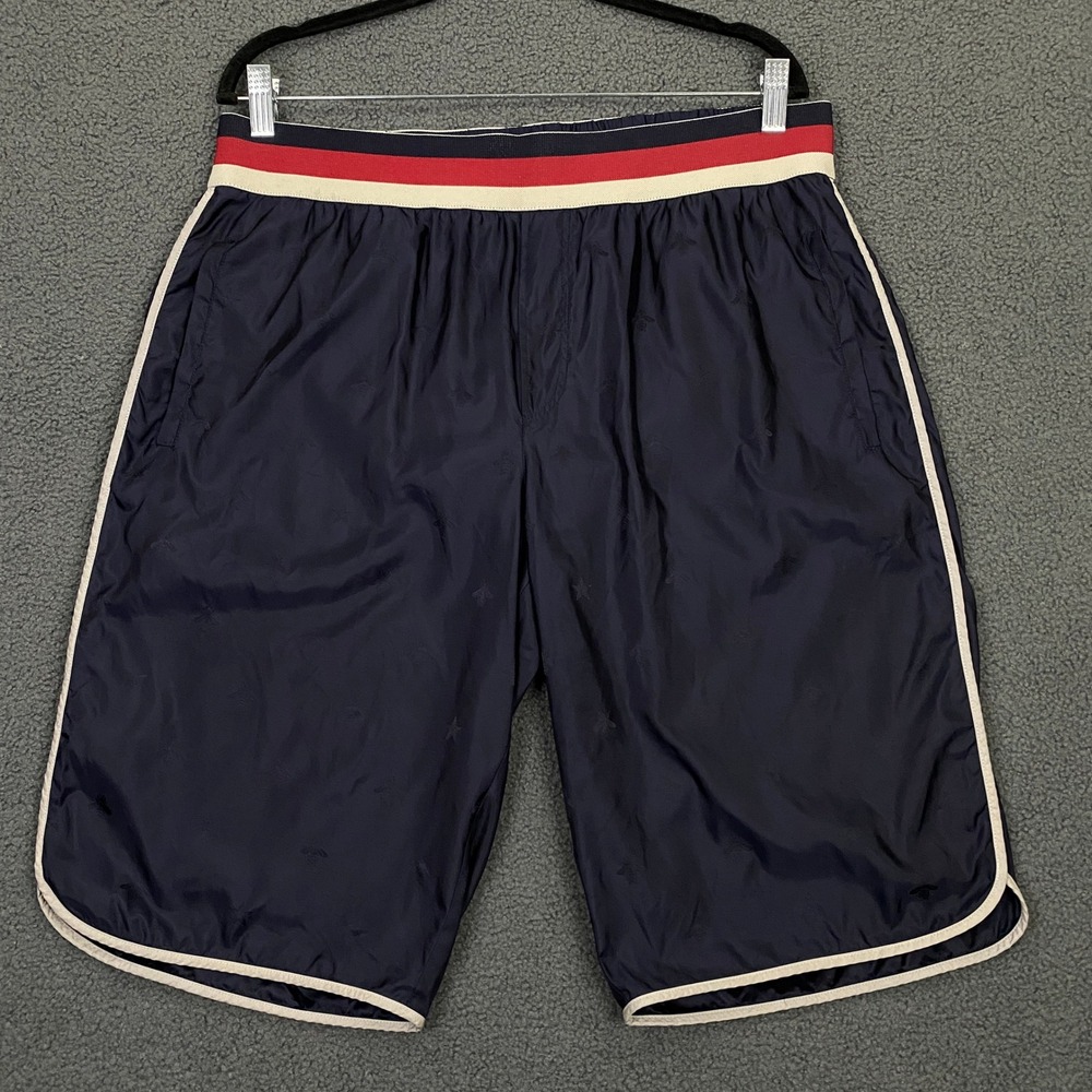 Gucci Swim Shorts Men XL 52 Navy Blue Bee Star Mesh Lined Trunks Italy Authentic